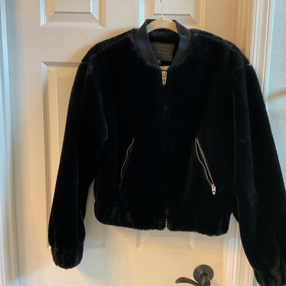 Plush soft black faux fur bomber jacket by BlankNYC